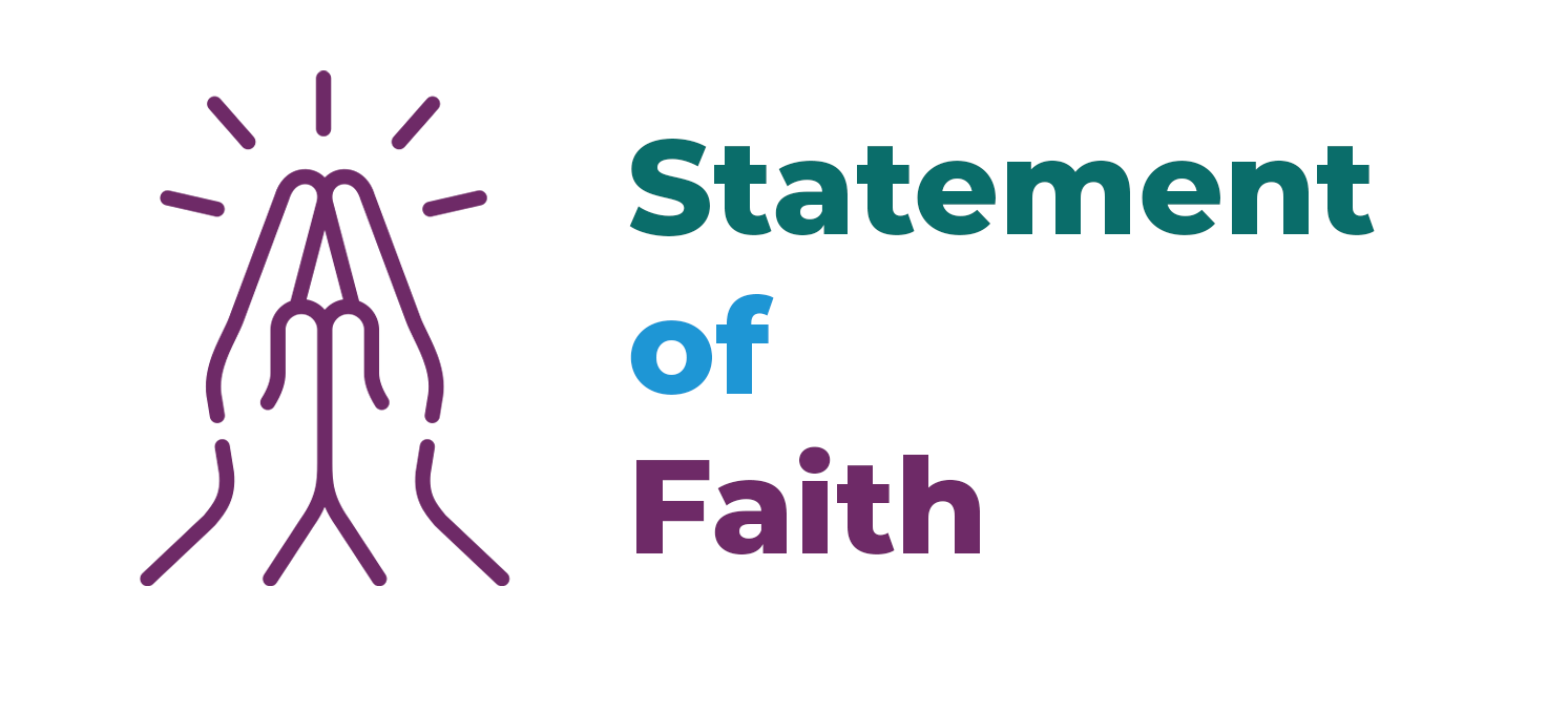 Graphic representations of praying hands combined with statements of faith text