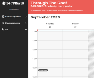 A screen shot of a webpage showing time slots for 24/7 prayer for Disability Awareness Sunday.