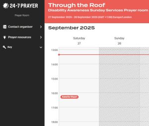 A screen shot of a webpage showing time slots for 24/7 prayer. 