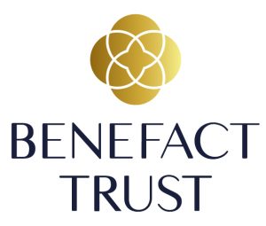 The Benefact Trust logo, of a quatrefoil (4 conjoined leaves) in gold, on a white background, with the words BENEFACT TRUST in black text below.