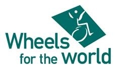 Wheels for the World project logo: green roof tile with a white wheelchair graphic_logo1_wheels-rgb_0
