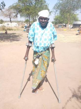 Abiria with her new crutches